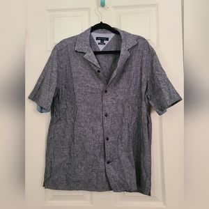 Short Sleeve Button Down Gray Shirt Top Size M Tommy Hilfiger